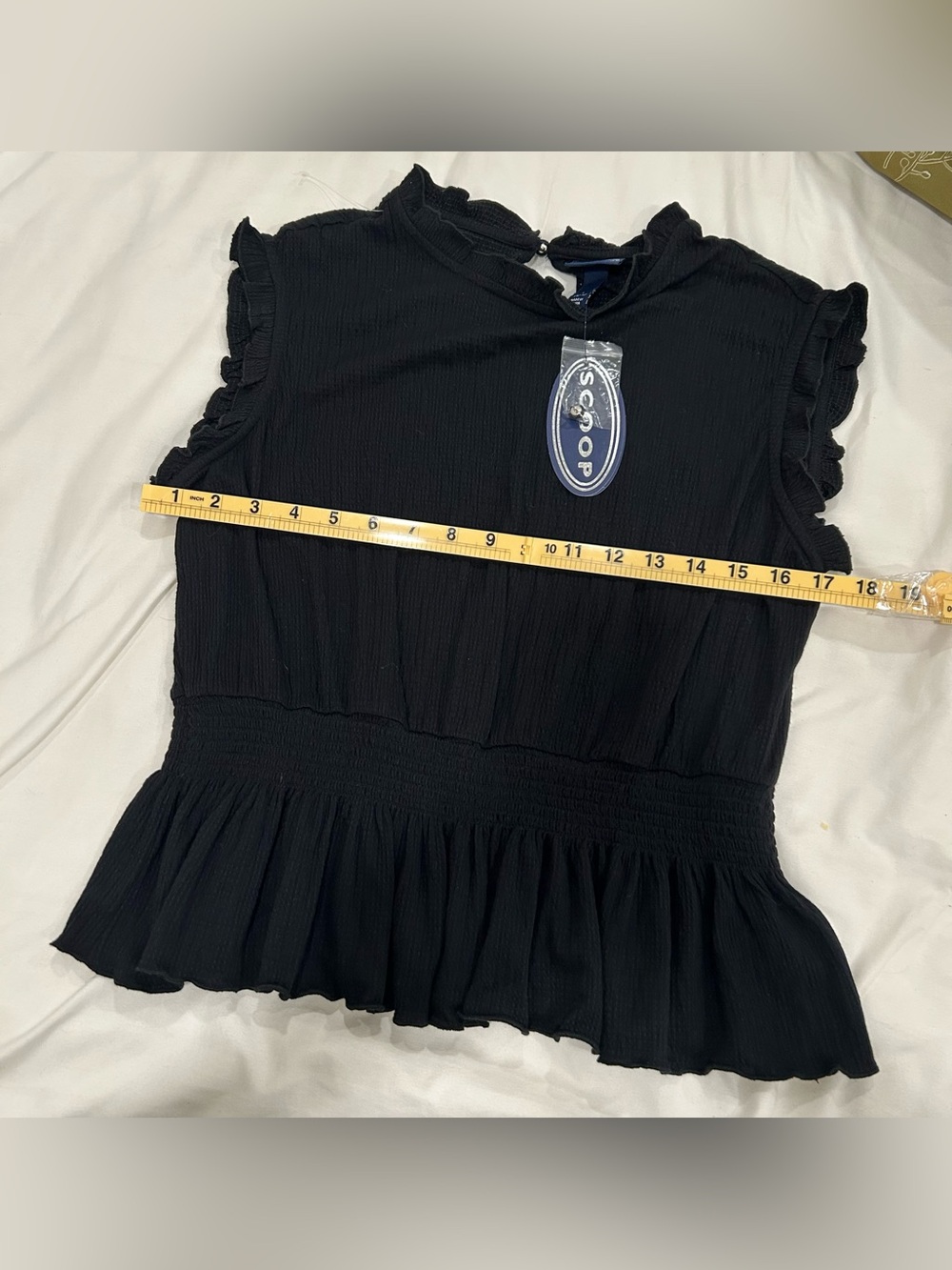 NWT Scoop Black Ruffle Peplum Top Size L 12-14 Cottagecore